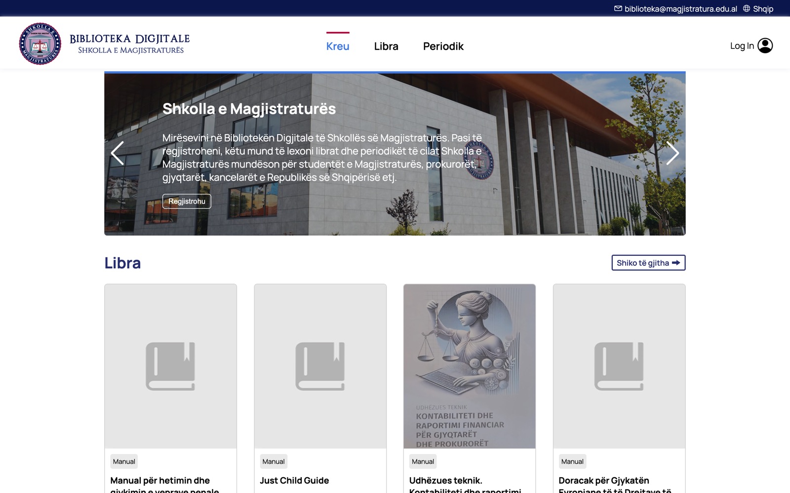 The platform's front page: Digital Library
